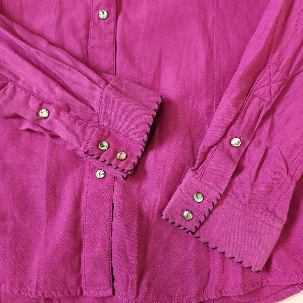 Ryan Michael Womens Silk Cotton Western Snap Shirt S Deep Pink Embroidered - Picture 4 of 11